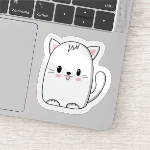 Titel: Süßer Weißer Kawaii-Katzen-Aufkleber - Mini Aufkleber