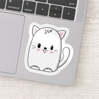 Titel: Süßer Weißer Kawaii-Katzen-Aufkleber - Mini Aufkleber