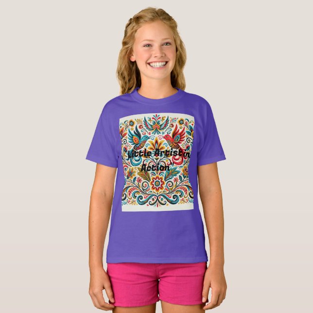 Titel: Vibrank Folk Art Floral Pattern T - Shirt (Vorne ganz)