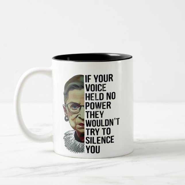 Titel: Wenn Ihre Stimme keinen Power Zitat Feminis Zweifarbige Tasse (Links)