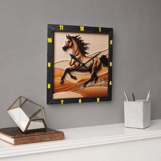 Titel: Wüstensprint Carved Wood Arabian Timepiece Quadratische Wanduhr