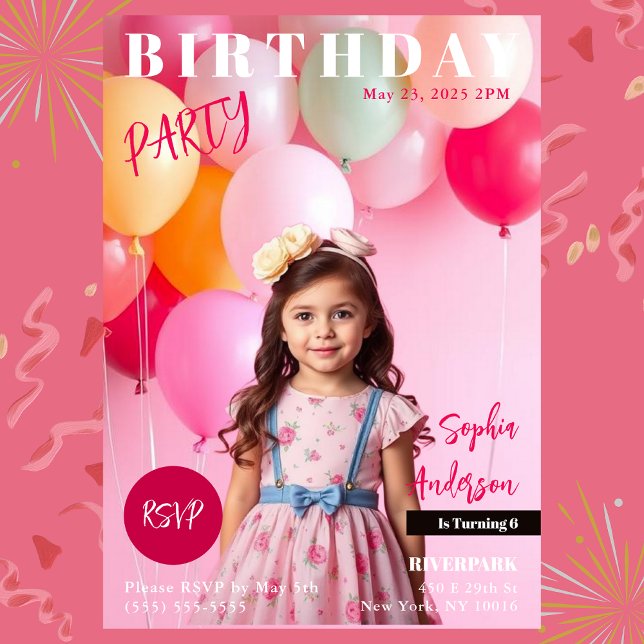 Titelseite des Geburtstagsparty Magazine Einladung (Pink Birthday Party Magazine Cover Invitation Girls)