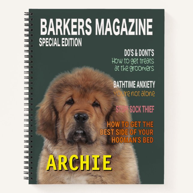 Titelseite des tibetischen Mastiff Parody Magazine Notizbuch (Vorderseite)