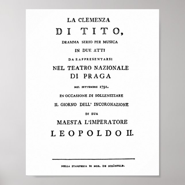 Titelseite La Clemenza di Tito Libretto Poster (Vorne)