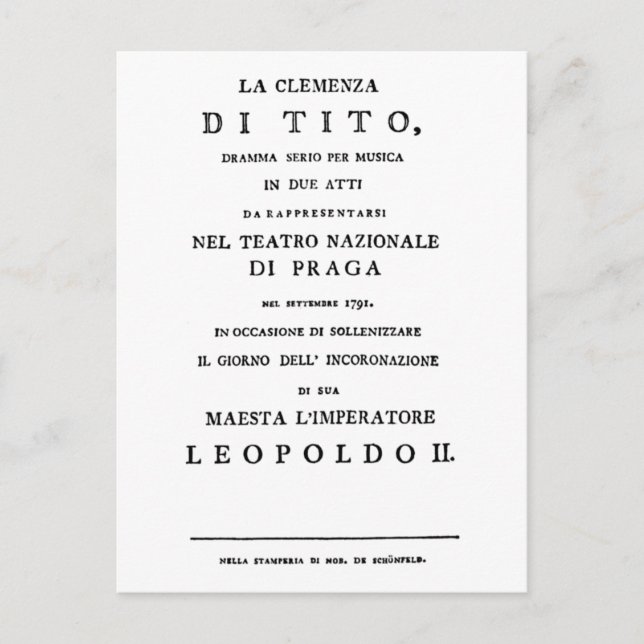 Titelseite La Clemenza di Tito Libretto Postkarte (Vorderseite)