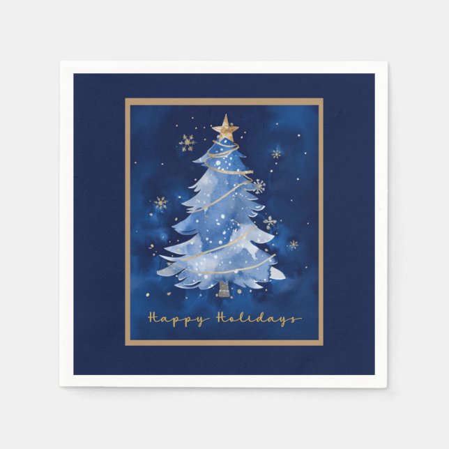 Title: Happy Holidays Elegant Navy Gold Christmas  Serviette (Vorderseite)
