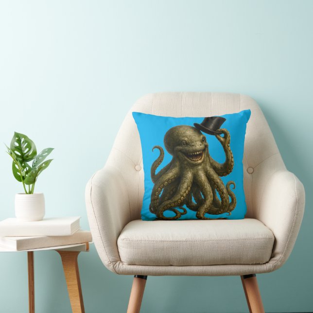 Title octopus in top hat, whimsical nautical art kissen (Stuhl )