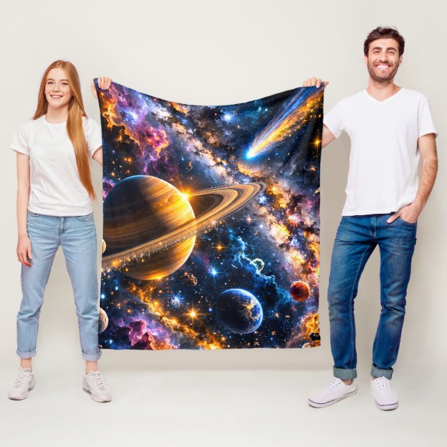 Title Saturn and comic galactic plush blanket de Fleecedecke (Beispiel)