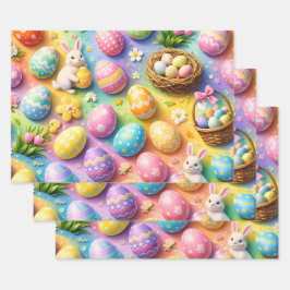 Title whimsical Easter bunny and colourful egg pat Geschenkpapier Set