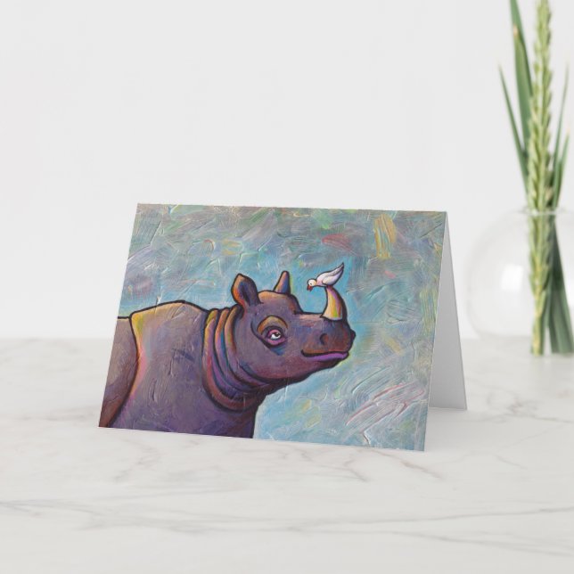 Titled: Gossip - Rhinoceros bird art Karte (Vorderseite)