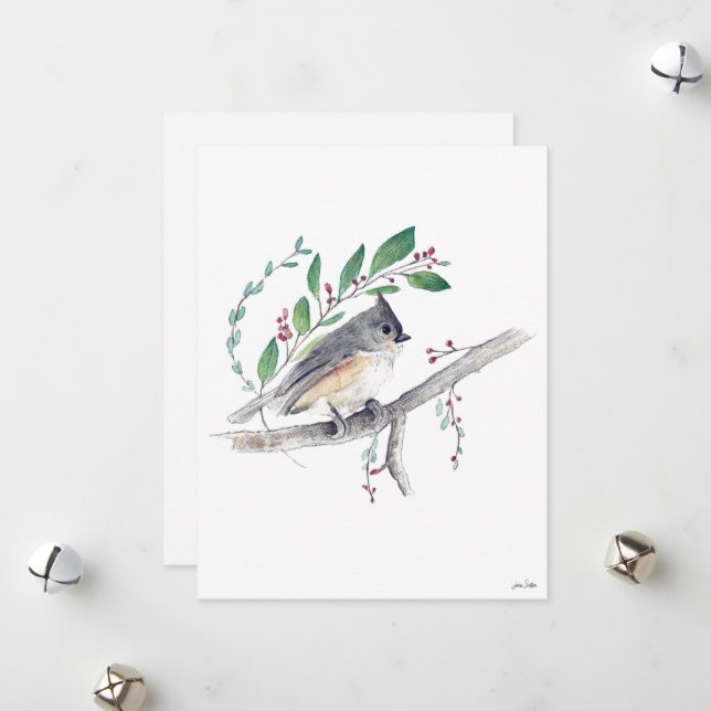 Titmaus Bird Art Feiertagskarte (Vorderseite/Rückseite Beispiel)