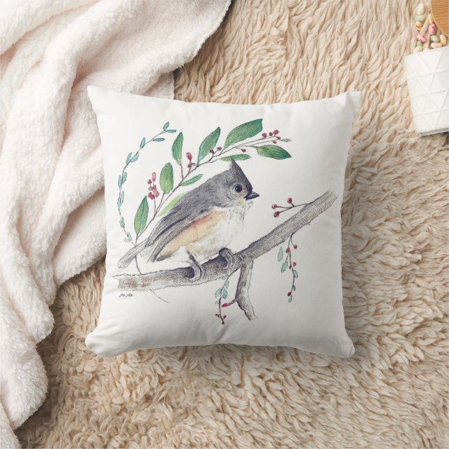 Titmaus Bird Wasserfarbengeflecht Kissen (Decke)