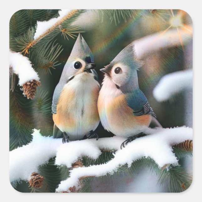 Titmaus Couple Quadratischer Aufkleber (Vorderseite)