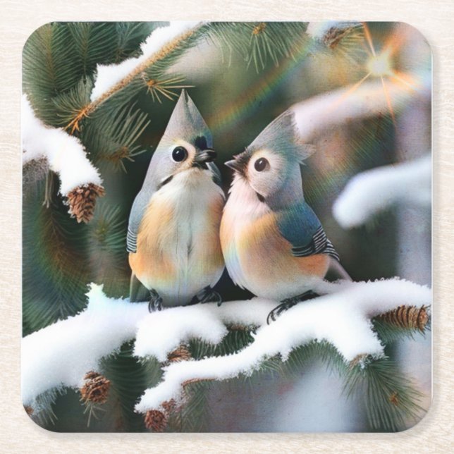 Titmaus Couple Rechteckiger Pappuntersetzer (Vorderseite)