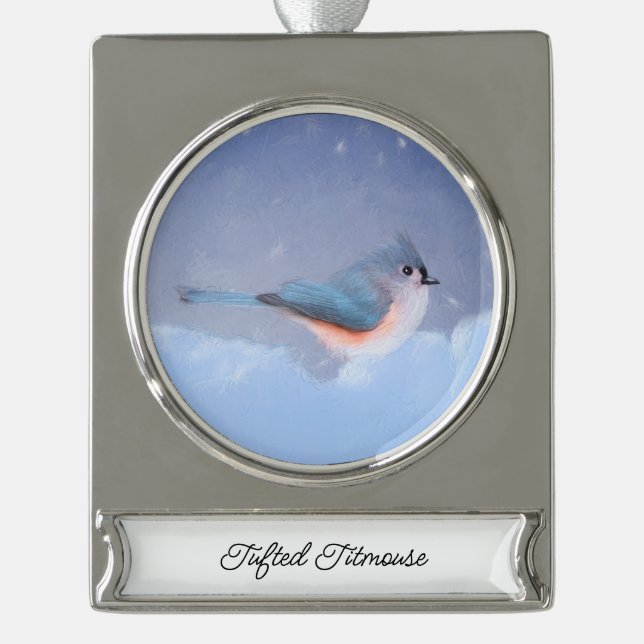 Titmausmalerei - Original Bird Art Banner-Ornament Silber (Vorderseite)