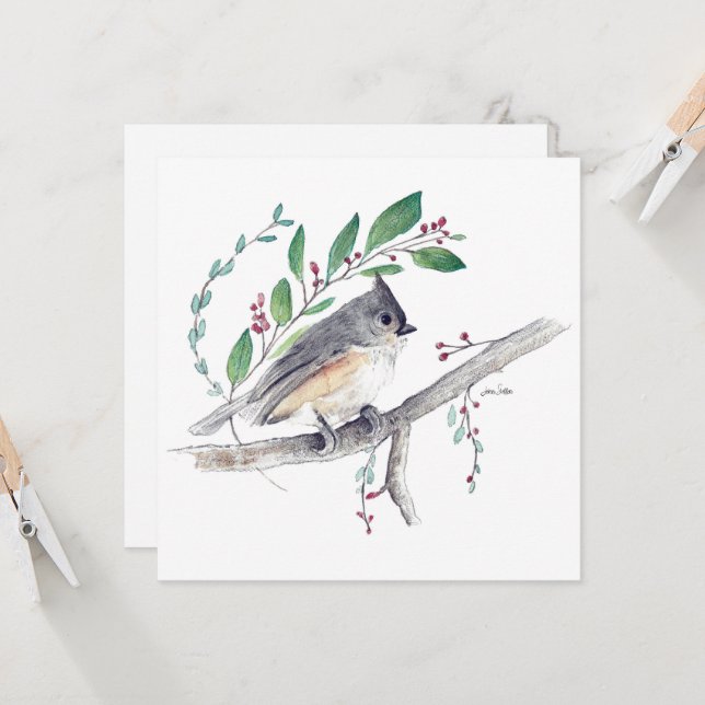Titmouse Art Bird Card Karte (Vorderseite/Rückseite Beispiel)