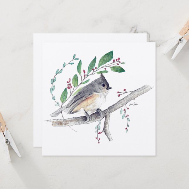 Titmouse Bird Art Card Karte (Vorderseite/Rückseite Beispiel)