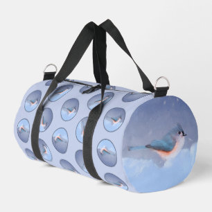 Titmouse in Snow Painting Original Bird Art Duffle Bag