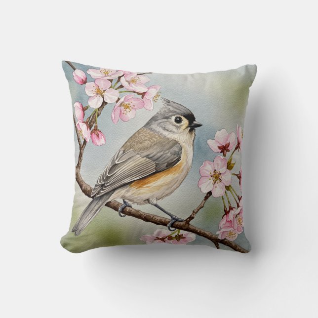 Titmouse Sakura Pillow Kissen (Vorderseite)