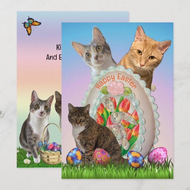Tito, Taz, Annie Chat Carte Plat de voeux de Pâque (Devant / Derrière)
