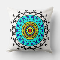 Titre : Coussin de jet Floral Mandala Cyan Or