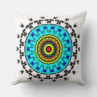 Titre : Coussin de jet Floral Mandala Cyan Or