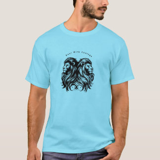 Titre : T-shirt bleu avec des Lions jumeaux et 'Rô