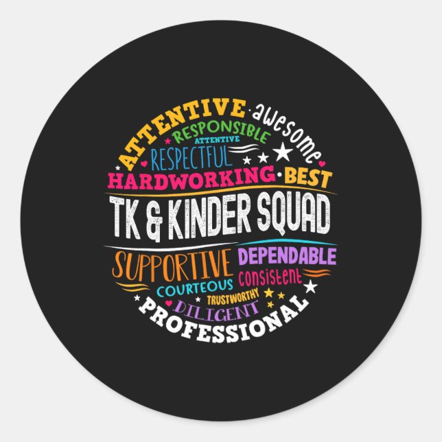 Tk and Kinder Squad Transitional Kindergarten Teac Runder Aufkleber (Vorderseite)