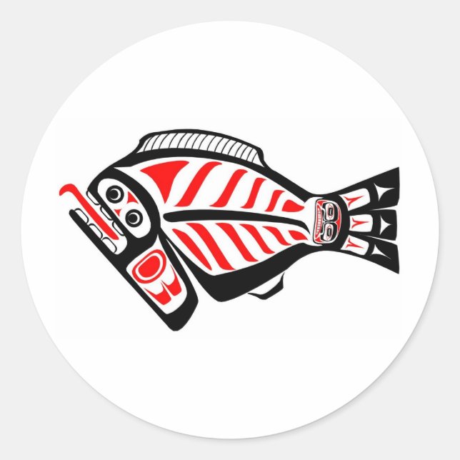 Tlingit Halibut Runder Aufkleber (Vorderseite)