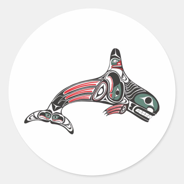 Tlingit Killer Whale & Eagle Runder Aufkleber (Vorderseite)