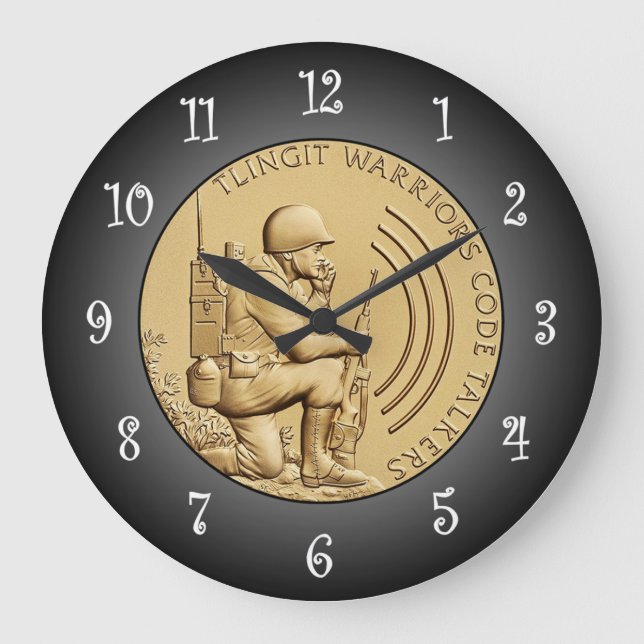 Tlingit Krieger Code Talkers Bronze Medaille ~ Große Wanduhr (Vorderseite)