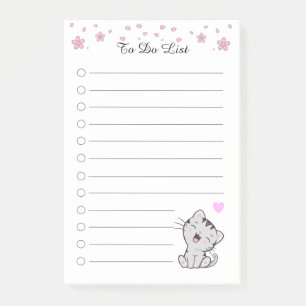 To-Do-Liste mit Blumen und süßer getigerter Katze Post-it Klebezettel