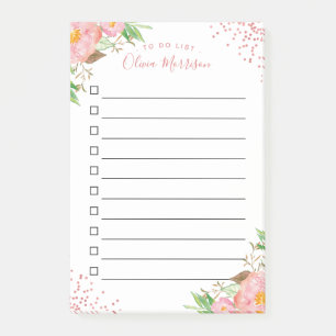 To-Do-Liste - Rosafarbenes Florales Konfetti Punkt Post-it Klebezettel