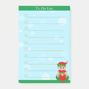 To-Do-Liste und niedlicher Weihnachtself auf hellb Post-it Klebezettel