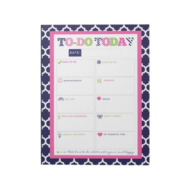 To-Do Today - Preppy Prints & Patterns Notizblock (Rotiert)