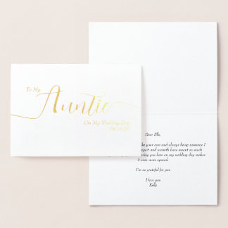 To My Auntie on My Wedding Day Elegant Script Folienkarte