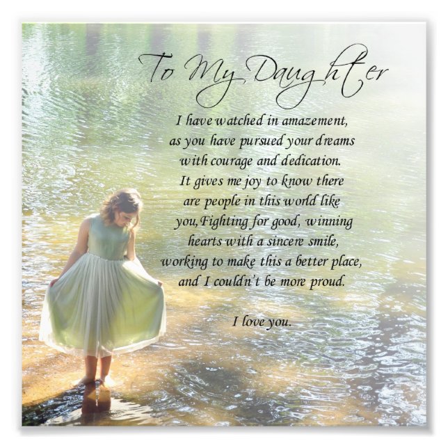 "To My Daughter" Kleines Mädchen im Wassergedicht  Fotodruck (Vorne)