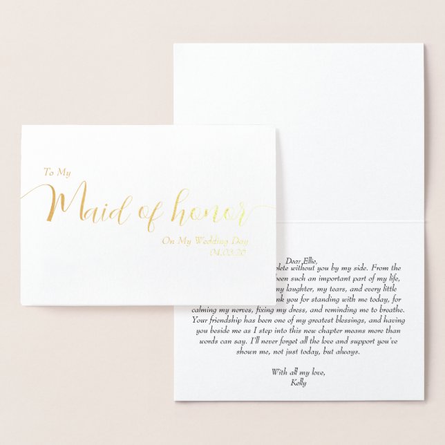 To My Maid of Honor My Wedding Day Elegant Script Folienkarte (Anzeige)