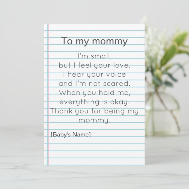 To My Mommy for First Mother's day personalized  Einladung (Stehend Vorderseite)
