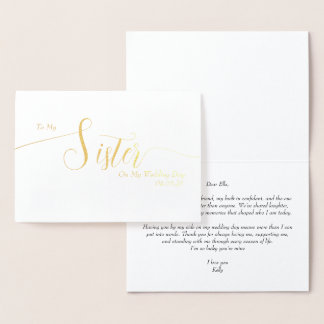 To My Sister on My Wedding Day Elegant Script Folienkarte