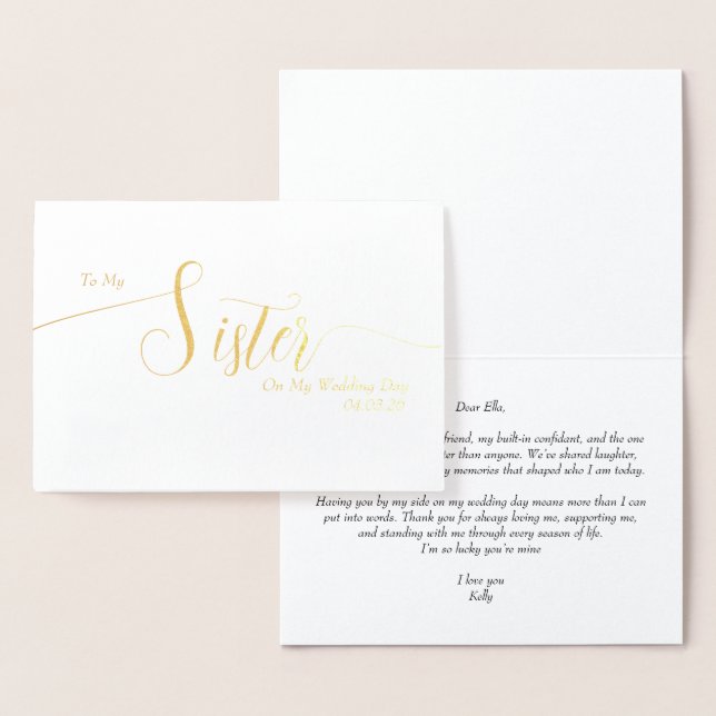 To My Sister on My Wedding Day Elegant Script Folienkarte (Anzeige)