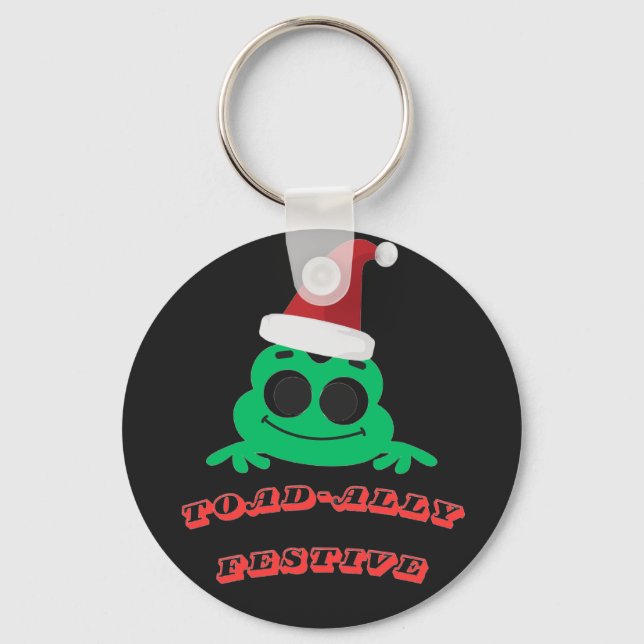 Toad-ally Festive Christmas Frog _ Cute Holiday De Schlüsselanhänger (Vorderseite)
