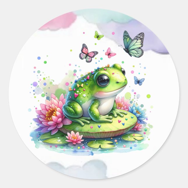 Toad, Blume und Schmetterlinge Runder Aufkleber (Vorderseite)