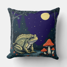 Toad Foraging Toadstools In A Moonlit Woodland Kissen
