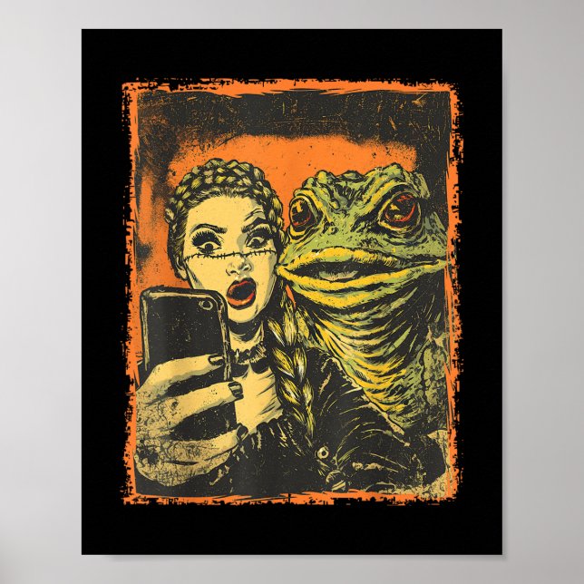 Toad Monster Selfie mit Goth Girl Horror Comic Gr Poster (Vorne)