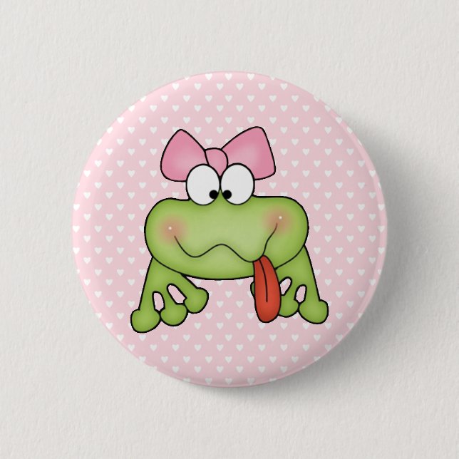Toadally niedlicher Mädchen-Frosch Button (Vorderseite)