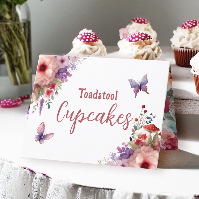 Toadstol Cupcakes Geburtstagsbuffet Etikett Karte (Toadstool Cupcakes Fairycore Birthday Party Food Buffet Card)