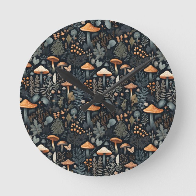 Toadstool Forest Runde Wanduhr (Vorderseite)