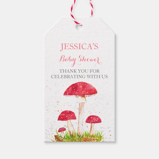 Toadstool Mushroom Wasserfarbe Niedlich Babydusche Geschenkanhänger (Vorderseite)