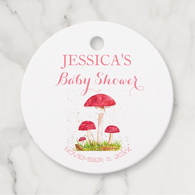 Toadstool Mushroom Wasserfarbe Niedlich Babydusche Geschenkanhänger (Vorderseite)